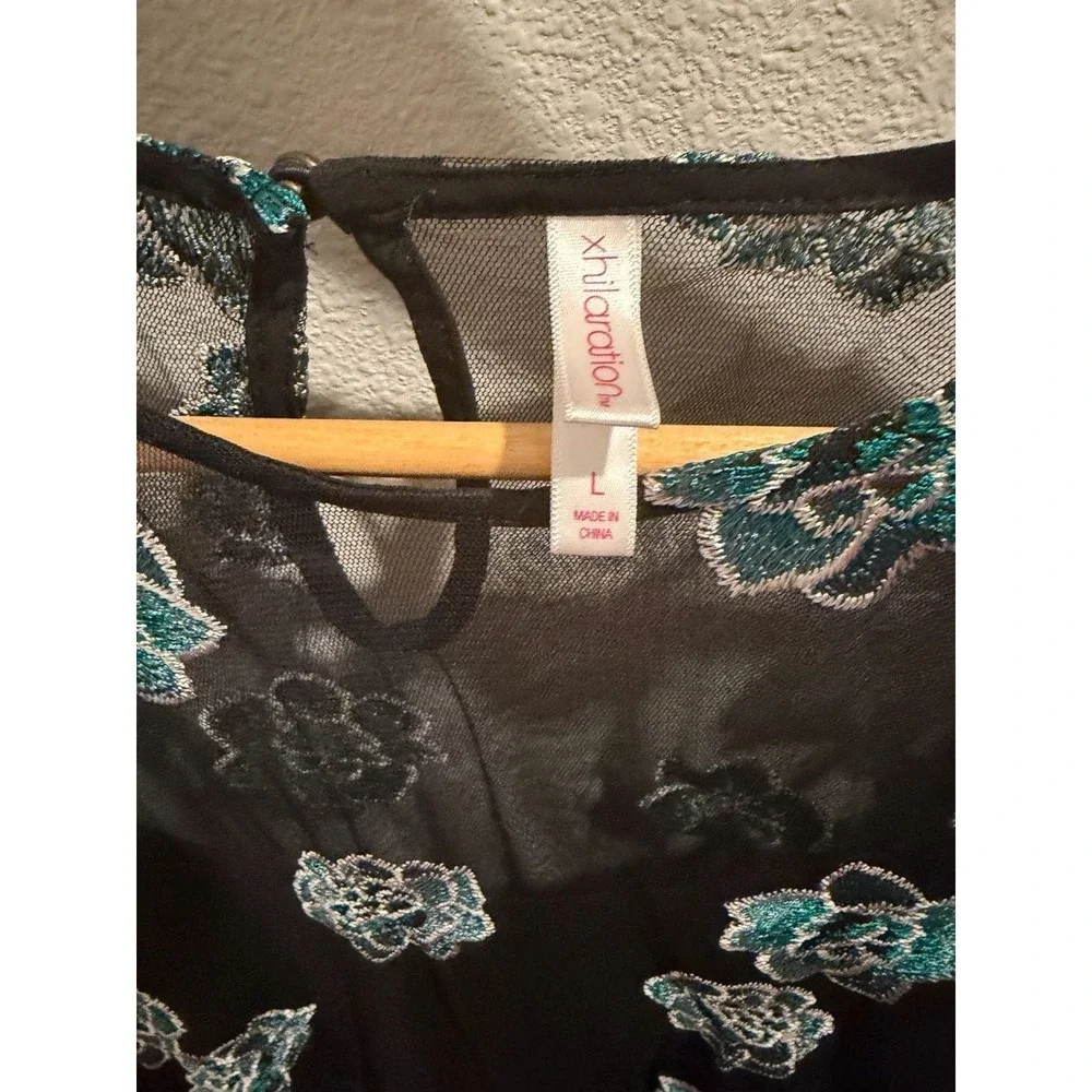 Xhilaration Floral Embroidered Mesh Long Sleeve Dress Size L